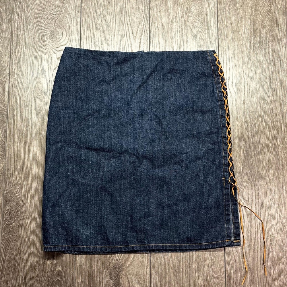 Vintage Santana Denim Midi Skirt Y2k 32 x 20.5 Cute Pixie Bratz Summer Tie Off